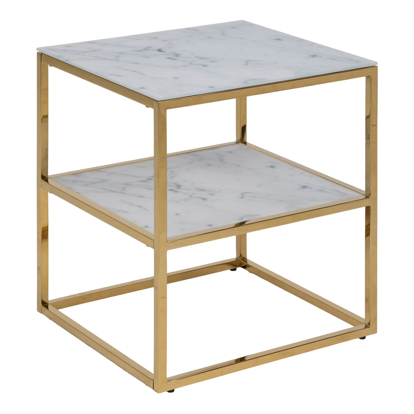 Alisma Bedside Table with White Marble Glass & Gold Base Alisma Bedside Table with White Marble Glass & Gold Base