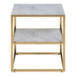 Alisma Bedside Table with White Marble Glass & Gold Base