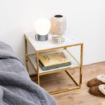 Alisma Bedside Table with White Marble Glass & Gold Base
