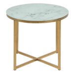 Alisma Round Side Table with White Crystal Clear Marble Glass Top & Gold Legs