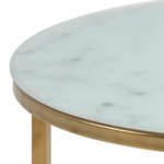 Alisma Round Side Table with White Crystal Clear Marble Glass Top & Gold Legs