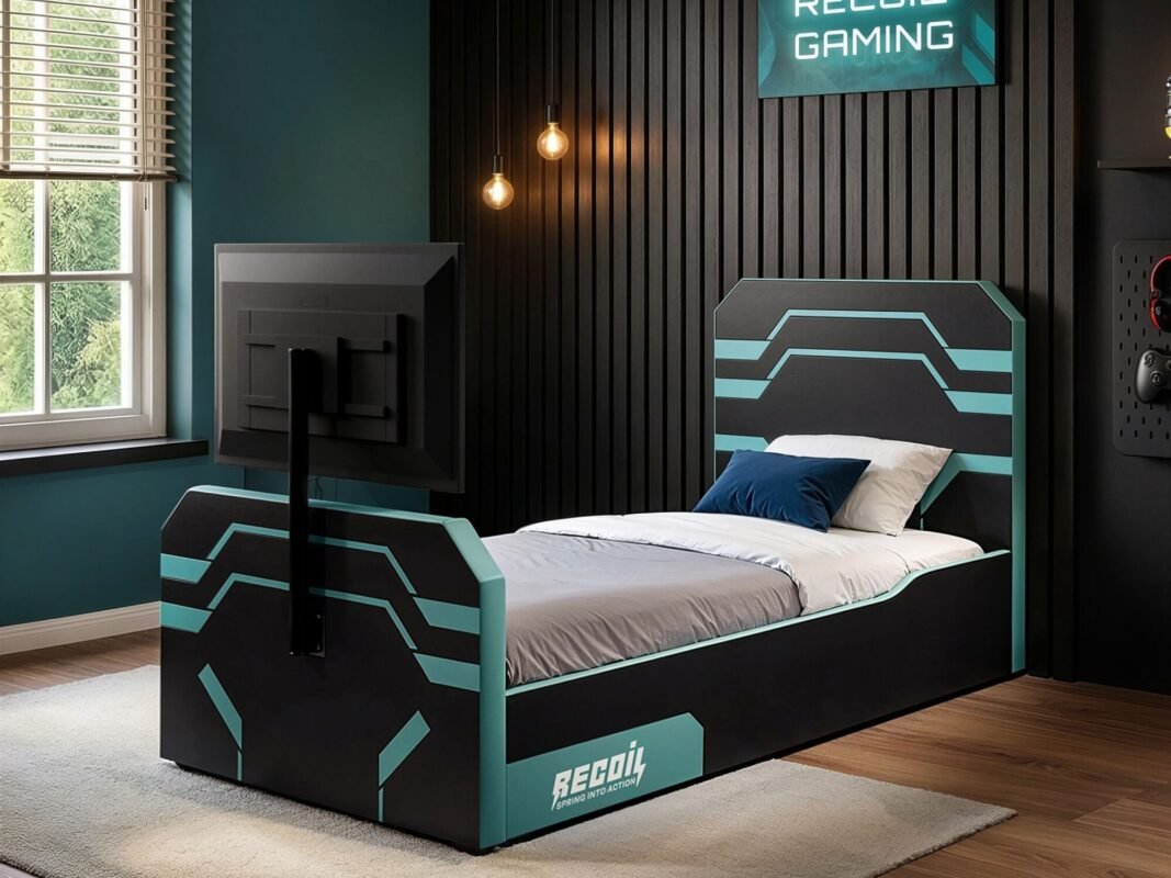 Alister Side Lift TV Ottoman Bed Black & Blue