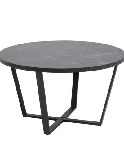 Amble Round Coffee Table with Black Marble Melamine Top & Black Legs