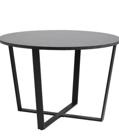 Amble Round Dining Table with Black Marble Melamine Top & Black Legs