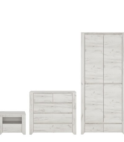 Angel Package - 1 Drawer Bedside Cabinet + 2+3 Chest of Drawers + 2 Door 2 Drawer Fitted Wardrobe