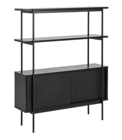 Angus Small Bookcase with 2 Sliding Doors in Black