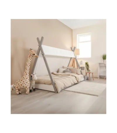 Apache Canvas Tipi Wooden Bed Frame Grey