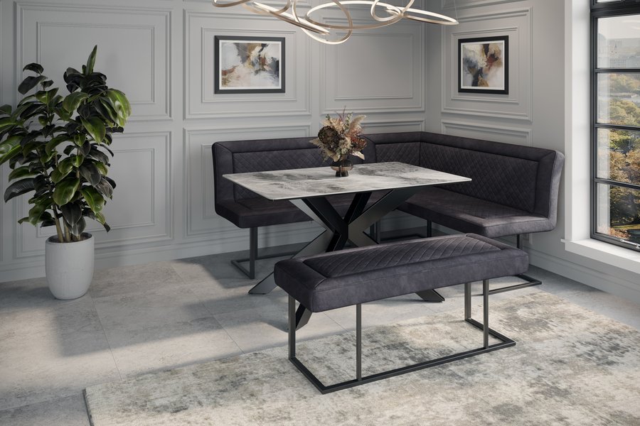 Apollo Black Velvet Corner Bench Set - Right Hand Apollo Black Velvet Corner Bench Set - Right Hand