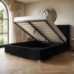 Artemis Kingsize Ottoman Bed with Cushioned Button Headboard Black Velvet - Image 2