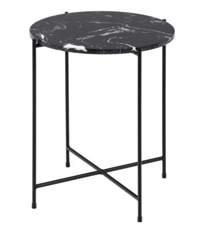 Avila Side Table with Black Polished Marble Stone 42x45cm