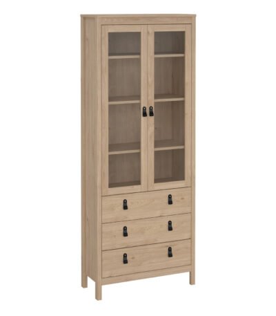 Barcelona China Cabinet 2 Doors with Glass + 3 Drawers in Jackson Hickory Oak
