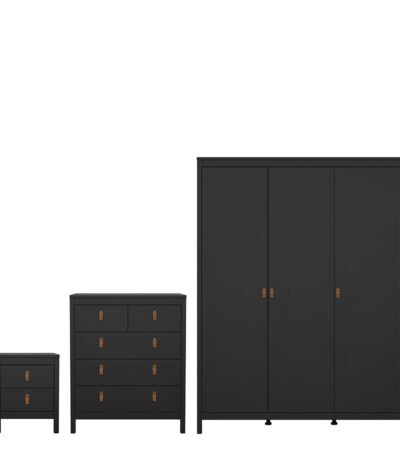 Barcelona Package - Bedside Table 2 Drawers + Chest 5 Drawers + Wardrobe with 3 Doors