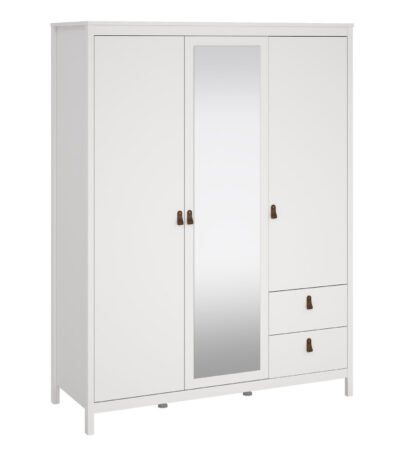 Barcelona Wardrobe with 2 Doors 1 Mirror Door 2 Drawers - White