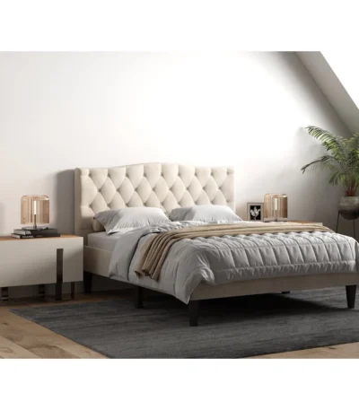 Barkby Fabric Bed Beige