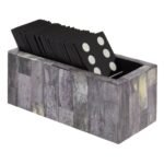 Barra Grey Bone Domino Set with Black Dominoes