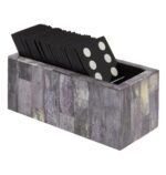 Barra Grey Bone Domino Set with Black Dominoes