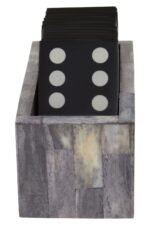 Barra Grey Bone Domino Set with Black Dominoes
