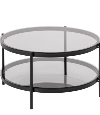 Bayonne Round Coffee Table in Black with Smoked Glass Top