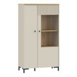 Bixbite Display Cabinet with Fluted Detail, Doors & Open Shelving in Mauvella Oak and Sand