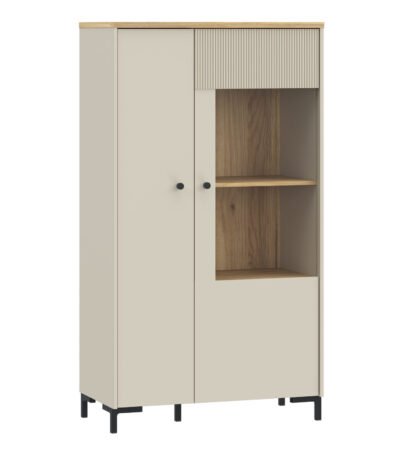 Bixbite Display Cabinet with Fluted Detail, Doors & Open Shelving in Mauvella Oak and Sand