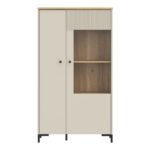 Bixbite Display Cabinet with Fluted Detail, Doors & Open Shelving in Mauvella Oak and Sand