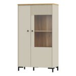 Bixbite Display Cabinet with Fluted Detail, Doors & Open Shelving in Mauvella Oak and Sand