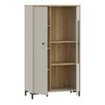 Bixbite Display Cabinet with Fluted Detail, Doors & Open Shelving in Mauvella Oak and Sand
