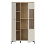 Bixbite Display Cabinet with Fluted Detail, Doors & Open Shelving in Mauvella Oak and Sand