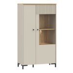 Bixbite Display Cabinet with Fluted Detail, Doors & Open Shelving in Mauvella Oak and Sand
