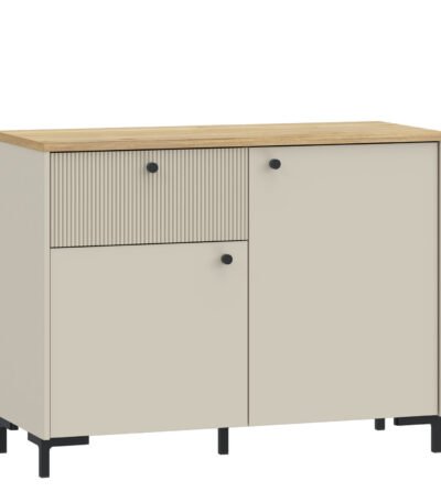 Bixbite Sideboard with Fluted Detail, Drawer & Cupboard in Mauvella Oak and Sand