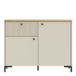 Bixbite Sideboard with Fluted Detail, Drawer & Cupboard in Mauvella Oak and Sand