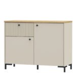 Bixbite Sideboard with Fluted Detail, Drawer & Cupboard in Mauvella Oak and Sand