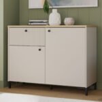 Bixbite Sideboard with Fluted Detail, Drawer & Cupboard in Mauvella Oak and Sand