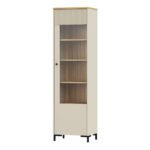 Bixbite Tall Display Cabinet with Fluted Detail, Door & Open Shelving in Mauvella Oak and Sand