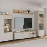 Bixbite Wall Shelf with Sliding Panel in Mauvella Oak and Sand