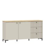 Bixbite Wide Sideboard with Fluted Drawers & Cupboard in Mauvella Oak and Sand
