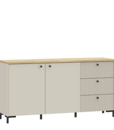 Bixbite Wide Sideboard with Fluted Drawers & Cupboard in Mauvella Oak and Sand