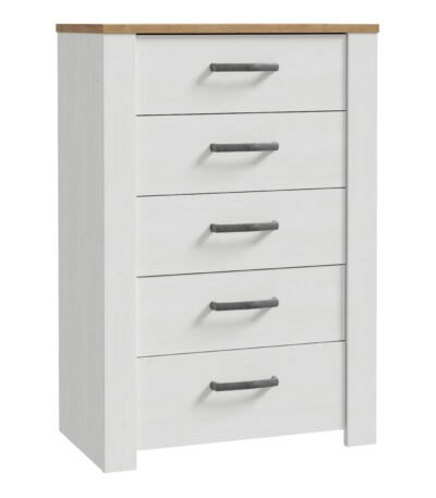 Bohol 5 Drawer Narrow Chest in Riviera Oak/White