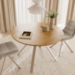 Bristol Round Dining Table in Wild Oak & Grey Metal Base
