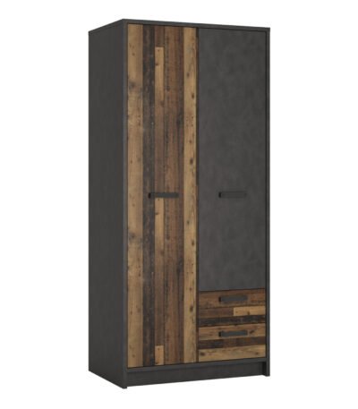 Brooklyn 2 Door Wardrobe with 2 Drawers in Walnut and Dark Matera Grey