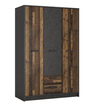 Brooklyn 3 Door Wardrobe with 2 Drawers in Walnut and Dark Matera Grey