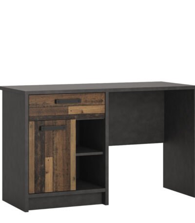 Brooklyn Desk with 1 Door and 1 Drawer in Walnut and Dark Matera Grey