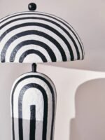 Canna Black and White Stripe Papier Mache Table Lamp with Dome Shade