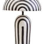 Canna Black and White Stripe Papier Mache Table Lamp with Dome Shade