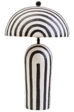Canna Black and White Stripe Papier Mache Table Lamp with Dome Shade