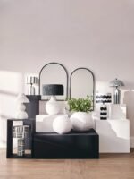 Canna Black and White Stripe Papier Mache Table Lamp with Dome Shade