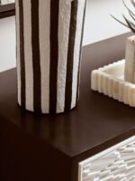 Canna Black and White Stripe Papier Mache Table Lamp with Dome Shade