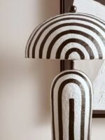 Canna Black and White Stripe Papier Mache Table Lamp with Dome Shade
