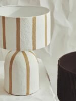 Canna Brown and White Stripe Papier Mache Table Lamp