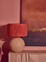 Canna Natural Papier Mache Table Lamp with Rust Raffia Shade